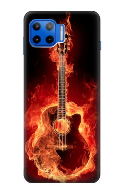 W0415 Fire Guitar Burn Hard Case and Leather Flip Case For Motorola Moto G 5G Plus