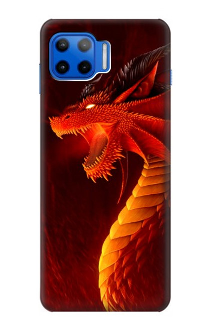 W0526 Red Dragon Hard Case and Leather Flip Case For Motorola Moto G 5G Plus