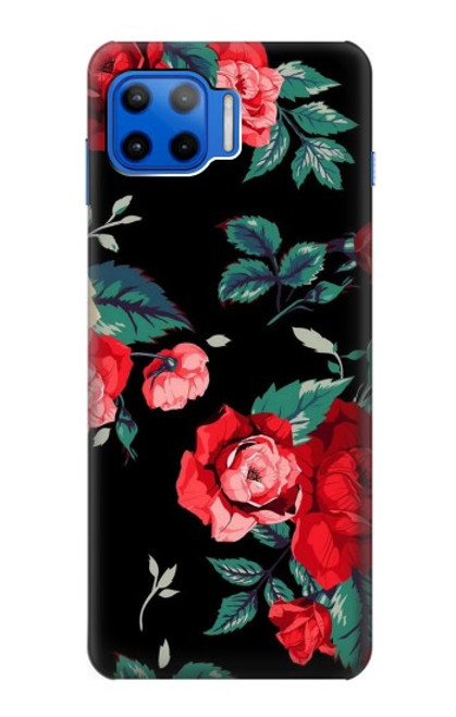 W3112 Rose Floral Pattern Black Hard Case and Leather Flip Case For Motorola Moto G 5G Plus