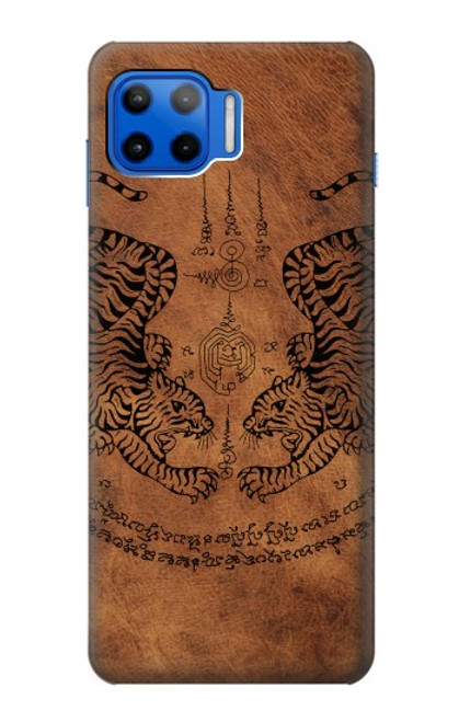 W3209 Sak Yant Twin Tiger Hard Case and Leather Flip Case For Motorola Moto G 5G Plus