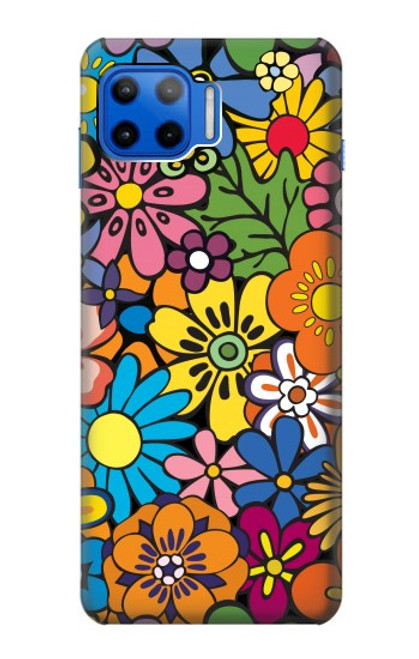 W3281 Colorful Hippie Flowers Pattern Hard Case and Leather Flip Case For Motorola Moto G 5G Plus