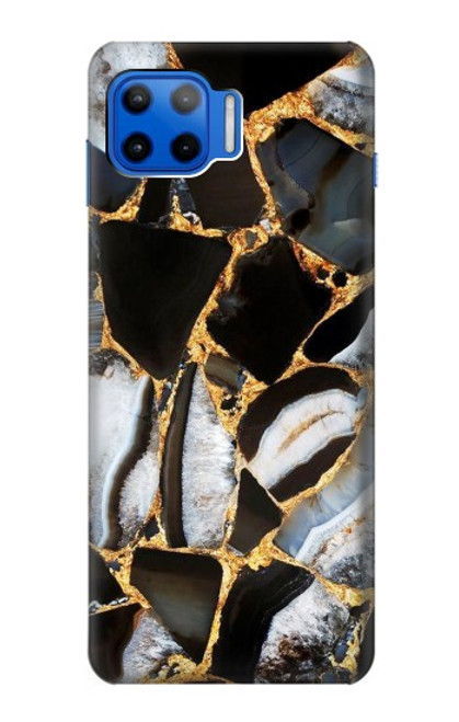 W3419 Gold Marble Graphic Print Hard Case and Leather Flip Case For Motorola Moto G 5G Plus