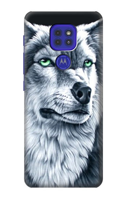 W0123 Grim White Wolf Hard Case and Leather Flip Case For Motorola Moto G9 Play