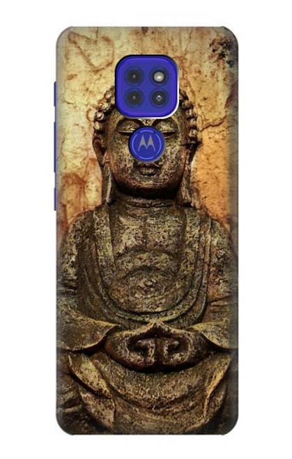 W0344 Buddha Rock Carving Hard Case and Leather Flip Case For Motorola Moto G9 Play