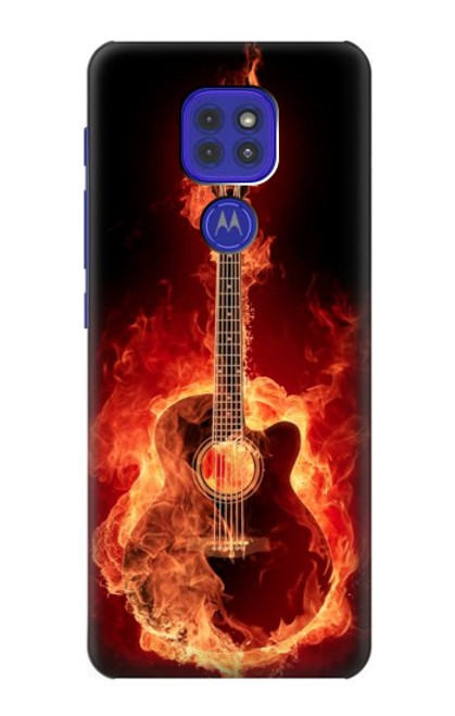 W0415 Fire Guitar Burn Hard Case and Leather Flip Case For Motorola Moto G9 Play