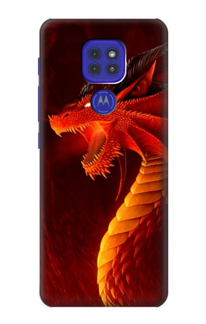 W0526 Red Dragon Hard Case and Leather Flip Case For Motorola Moto G9 Play