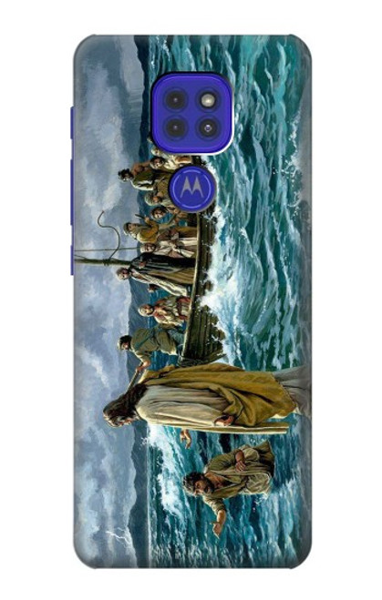 W1722 Jesus Walk on The Sea Hard Case and Leather Flip Case For Motorola Moto G9 Play