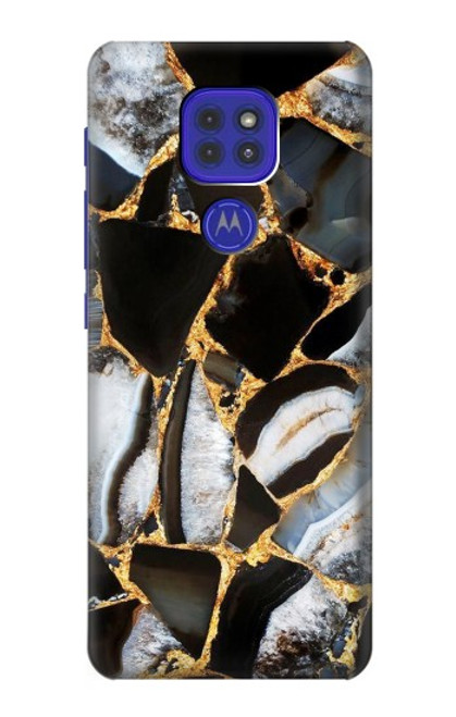 W3419 Gold Marble Graphic Print Hard Case and Leather Flip Case For Motorola Moto G9 Play