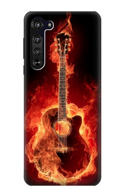 W0415 Fire Guitar Burn Hard Case and Leather Flip Case For Motorola Edge