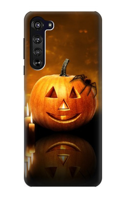 W1083 Pumpkin Spider Candles Halloween Hard Case and Leather Flip Case For Motorola Edge