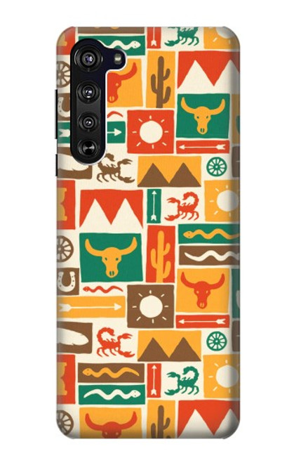 W1873 Western Pattern Hard Case and Leather Flip Case For Motorola Edge