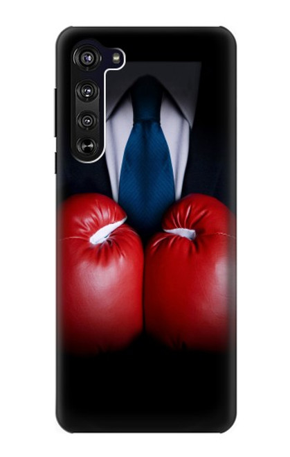 W2261 Businessman Black Suit With Boxing Gloves Hard Case and Leather Flip Case For Motorola Edge