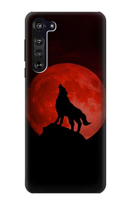 W2955 Wolf Howling Red Moon Hard Case and Leather Flip Case For Motorola Edge