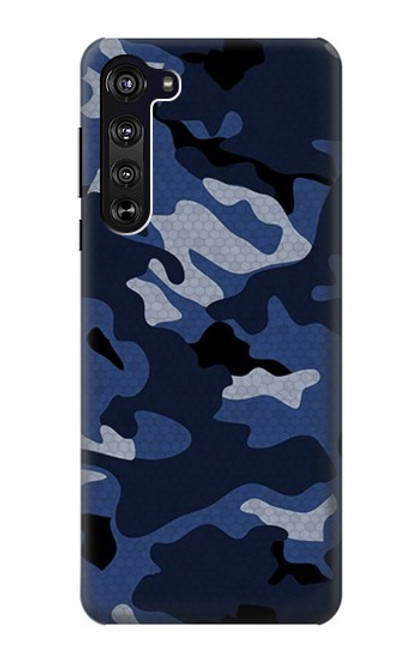 W2959 Navy Blue Camo Camouflage Hard Case and Leather Flip Case For Motorola Edge