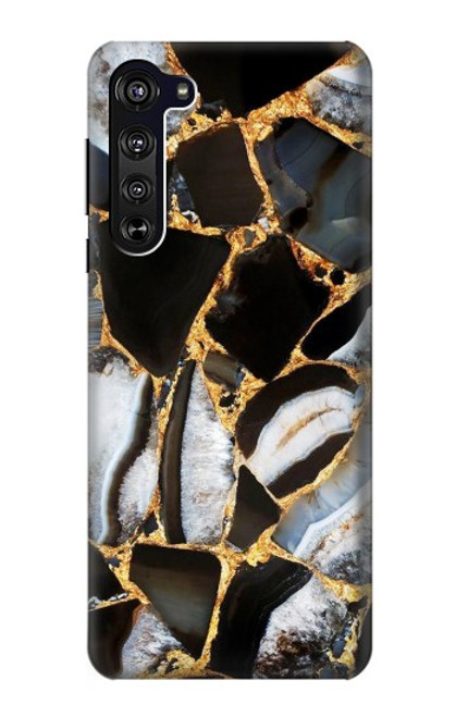 W3419 Gold Marble Graphic Print Hard Case and Leather Flip Case For Motorola Edge