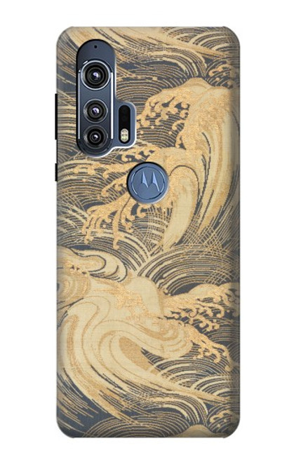 W2680 Japan Art Obi With Stylized Waves Hard Case and Leather Flip Case For Motorola Edge+