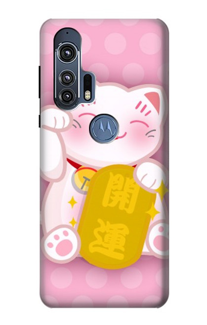 W3025 Pink Maneki Neko Lucky Cat Hard Case and Leather Flip Case For Motorola Edge+