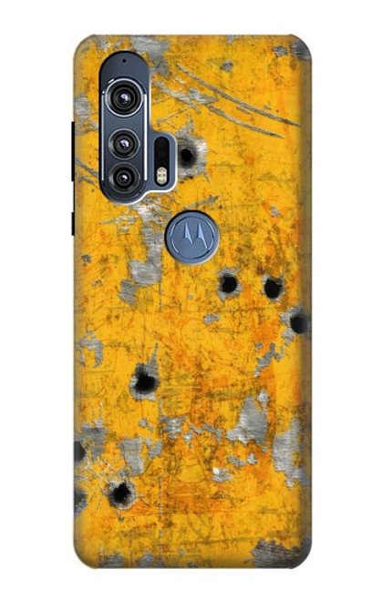 W3528 Bullet Rusting Yellow Metal Hard Case and Leather Flip Case For Motorola Edge+