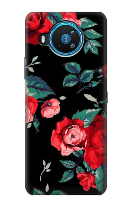 W3112 Rose Floral Pattern Black Hard Case and Leather Flip Case For Nokia 8.3 5G