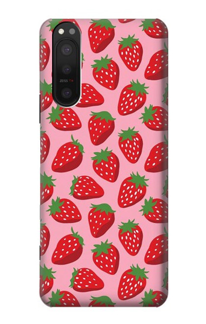 W3719 Strawberry Pattern Hard Case and Leather Flip Case For Sony Xperia 5 II