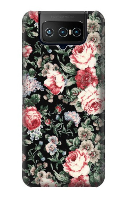 W2727 Vintage Rose Pattern Hard Case and Leather Flip Case For ASUS ZenFone 7 Pro