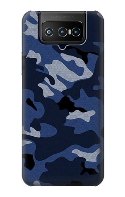 W2959 Navy Blue Camo Camouflage Hard Case and Leather Flip Case For ASUS ZenFone 7 Pro