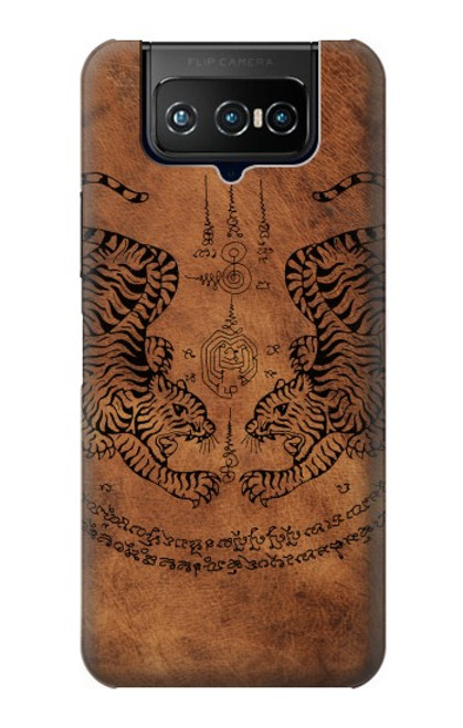 W3209 Sak Yant Twin Tiger Hard Case and Leather Flip Case For ASUS ZenFone 7 Pro