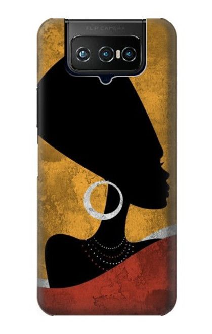 W3453 African Queen Nefertiti Silhouette Hard Case and Leather Flip Case For ASUS ZenFone 7 Pro