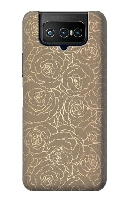 W3466 Gold Rose Pattern Hard Case and Leather Flip Case For ASUS ZenFone 7 Pro