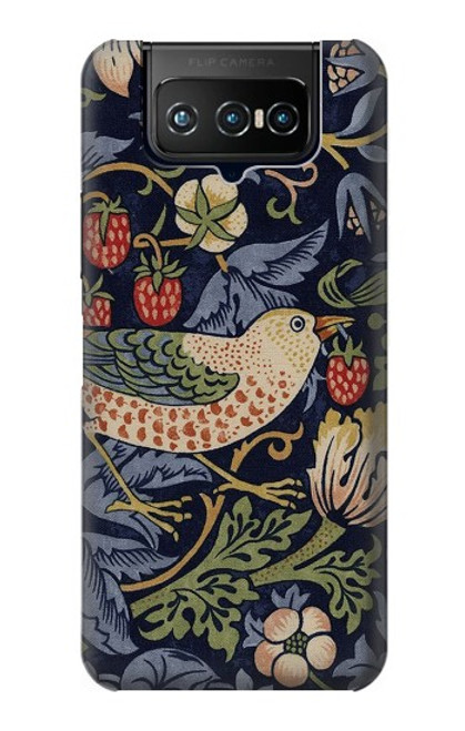 W3791 William Morris Strawberry Thief Fabric Hard Case and Leather Flip Case For ASUS ZenFone 7 Pro