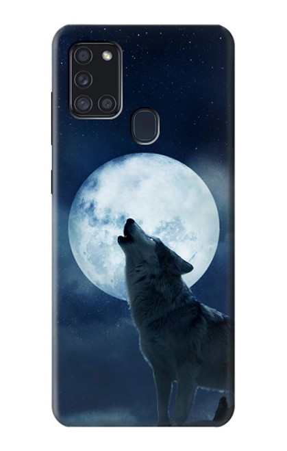 W3693 Grim White Wolf Full Moon Hard Case and Leather Flip Case For Samsung Galaxy A21s