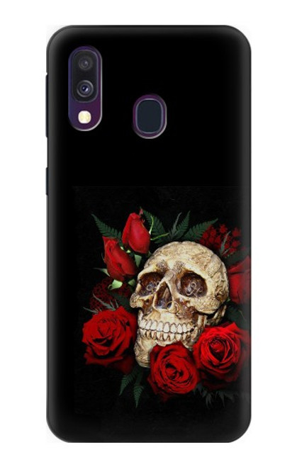 W3753 Dark Gothic Goth Skull Roses Hard Case and Leather Flip Case For Samsung Galaxy A40