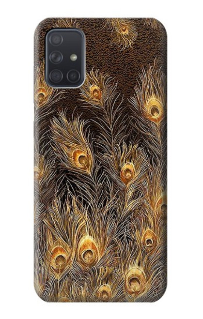 W3691 Gold Peacock Feather Hard Case and Leather Flip Case For Samsung Galaxy A71 5G