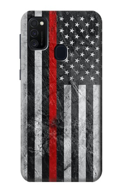 W3687 Firefighter Thin Red Line American Flag Hard Case and Leather Flip Case For Samsung Galaxy M21