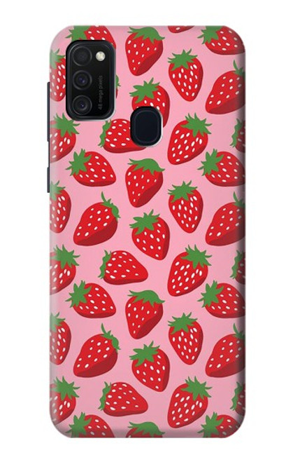 W3719 Strawberry Pattern Hard Case and Leather Flip Case For Samsung Galaxy M21