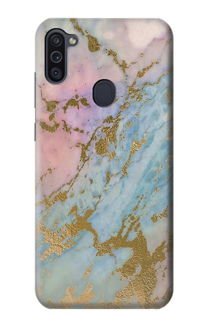 W3717 Rose Gold Blue Pastel Marble Graphic Printed Hard Case and Leather Flip Case For Samsung Galaxy M11