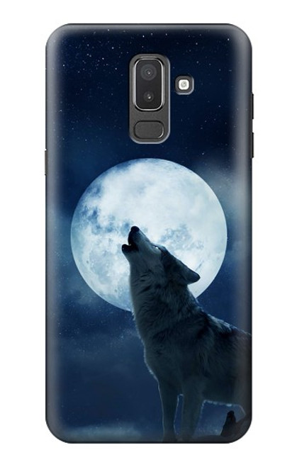 W3693 Grim White Wolf Full Moon Hard Case and Leather Flip Case For Samsung Galaxy J8 (2018)