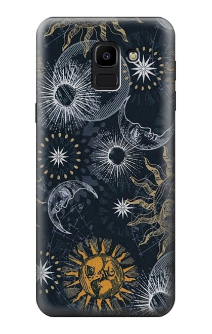 W3702 Moon and Sun Hard Case and Leather Flip Case For Samsung Galaxy J6 (2018)