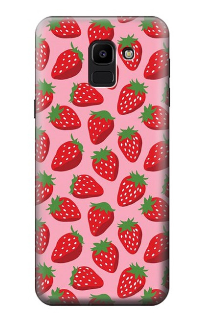 W3719 Strawberry Pattern Hard Case and Leather Flip Case For Samsung Galaxy J6 (2018)