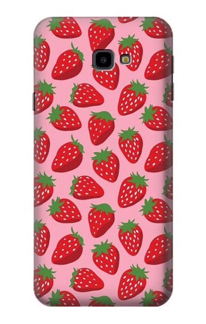 W3719 Strawberry Pattern Hard Case and Leather Flip Case For Samsung Galaxy J4+ (2018), J4 Plus (2018)