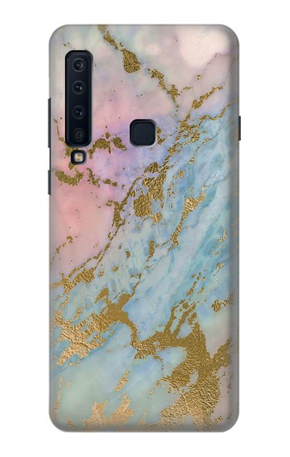 W3717 Rose Gold Blue Pastel Marble Graphic Printed Hard Case and Leather Flip Case For Samsung Galaxy A9 (2018), A9 Star Pro, A9s