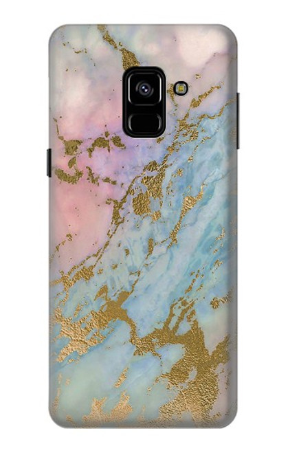 W3717 Rose Gold Blue Pastel Marble Graphic Printed Hard Case and Leather Flip Case For Samsung Galaxy A8 (2018)