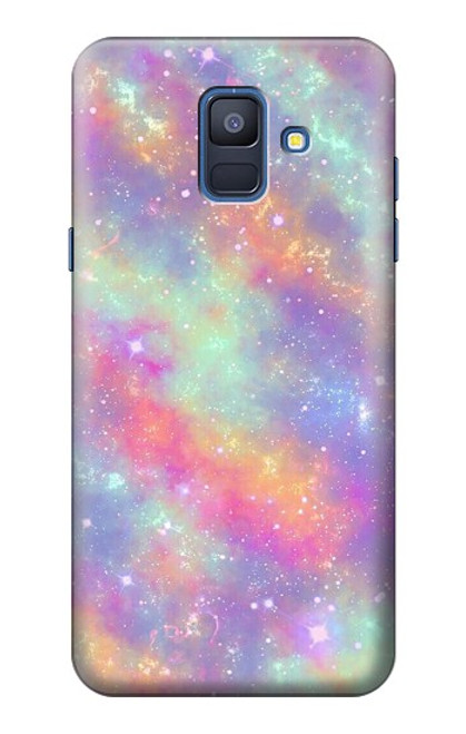 W3706 Pastel Rainbow Galaxy Pink Sky Hard Case and Leather Flip Case For Samsung Galaxy A6 (2018)