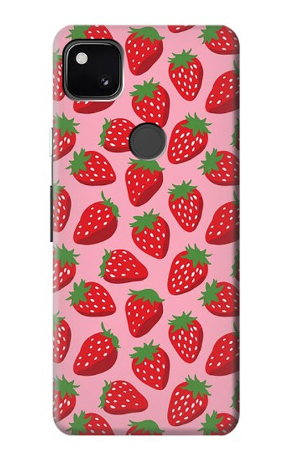 W3719 Strawberry Pattern Hard Case and Leather Flip Case For Google Pixel 4a