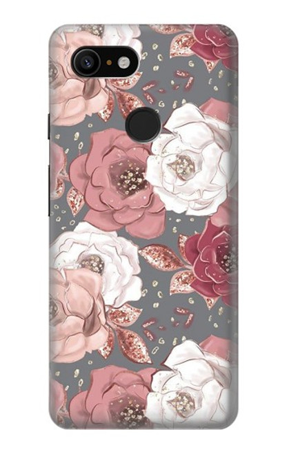 W3716 Rose Floral Pattern Hard Case and Leather Flip Case For Google Pixel 3