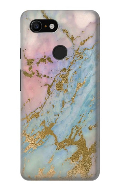 W3717 Rose Gold Blue Pastel Marble Graphic Printed Hard Case and Leather Flip Case For Google Pixel 3