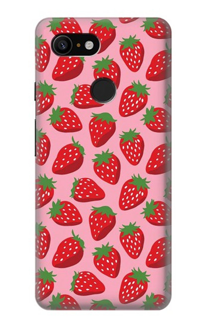 W3719 Strawberry Pattern Hard Case and Leather Flip Case For Google Pixel 3