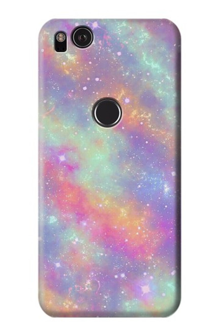 W3706 Pastel Rainbow Galaxy Pink Sky Hard Case and Leather Flip Case For Google Pixel 2