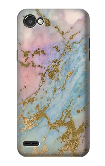 W3717 Rose Gold Blue Pastel Marble Graphic Printed Hard Case and Leather Flip Case For LG Q6