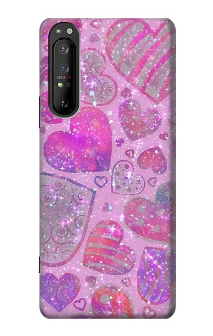 W3710 Pink Love Heart Hard Case and Leather Flip Case For Sony Xperia 1 II